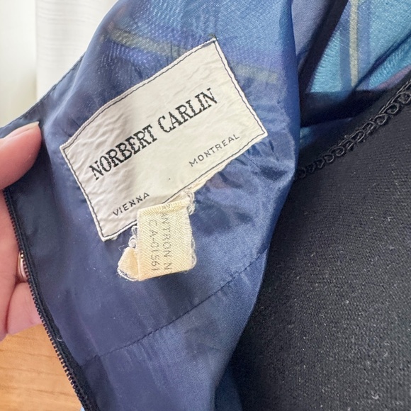 Vintage 60s halter maxi dress, blue orange abstract pattern, Norbert Carlin, 0/2 - Picture 11 of 15